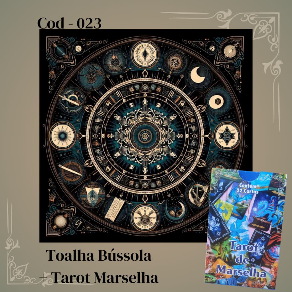 Kit Toalha Bússola + Tarot Marselha 22 Cartas
