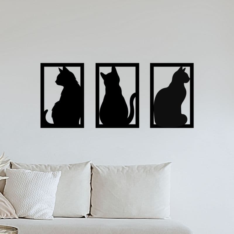 3 Quadros Decorativos MDF Vazado estampa de Gatos