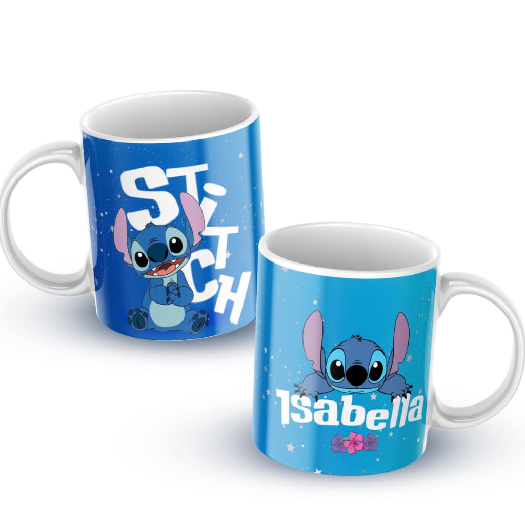 Caneca Infantil Menina Stitch Personalizada Nome Escolar Plástico Presente Aniversário
