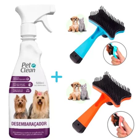 Kit Desembaraçador de Pelos Pet Clean para Cães e Gatos + Escova Rasqueadeira Pet Tira Pelos