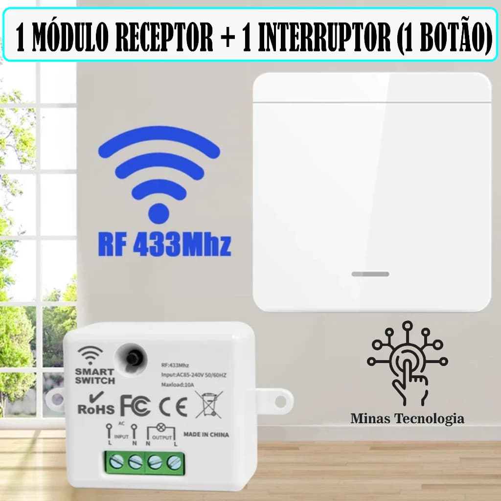 Módulo rf433 + interruptor sem fio - instalação fácil sem quebrar parede - envio rápido