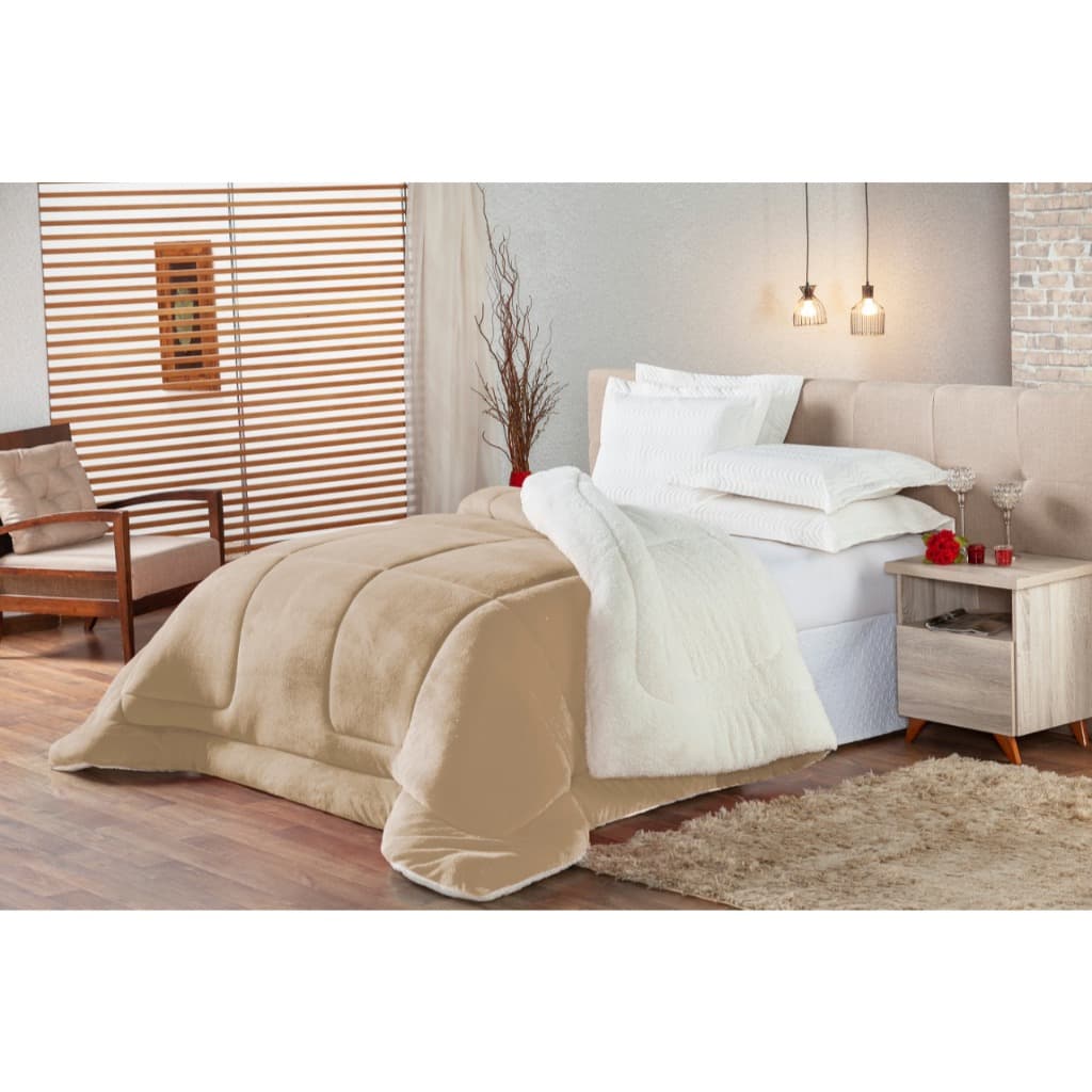 Coberdrom Queen Sherpa e Manta Felpuda Soft Com Manta Interna