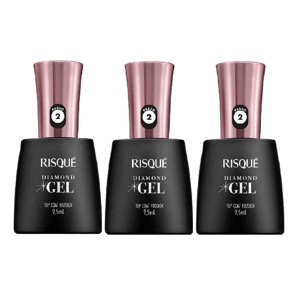 Risque Diamond Gel Top Coat Fixador 9,5ml Kit 3un