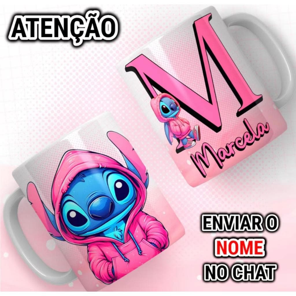 Kit 2 Copo Caneca de Porcelana Stitch Personalizado Com Nome