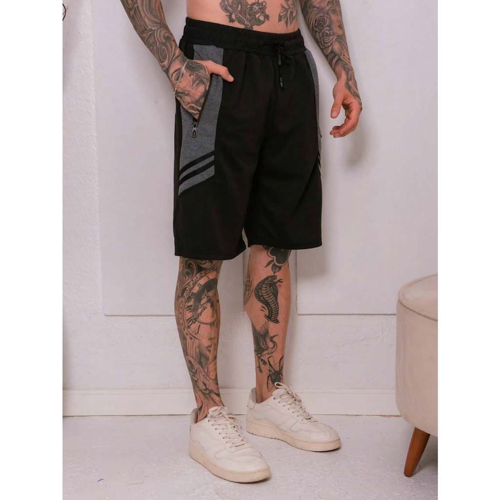 Bermudas Moletom Masculino Com Elastano, Bolsos Com Zíper