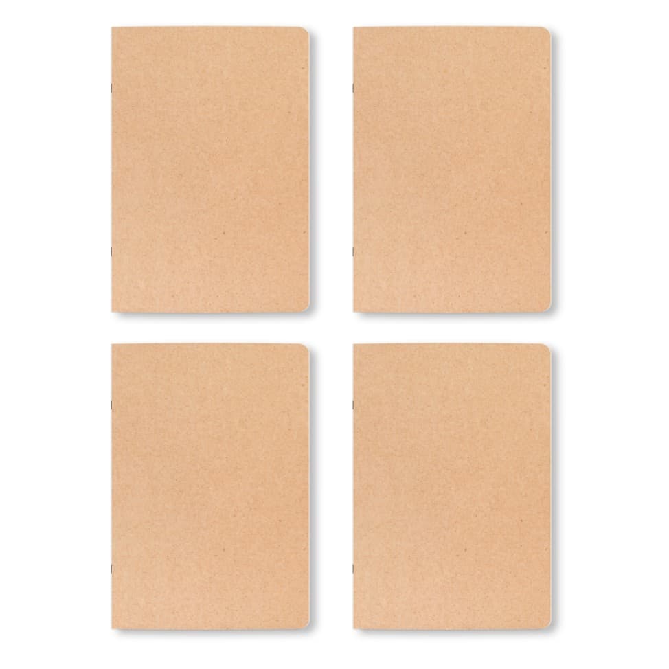 04 Cadernos capa Kraft - caderneta A5 ou A6 - 80 páginas - folhas grampeadas brancas sem pauta - 90g - estilo Midori -K1