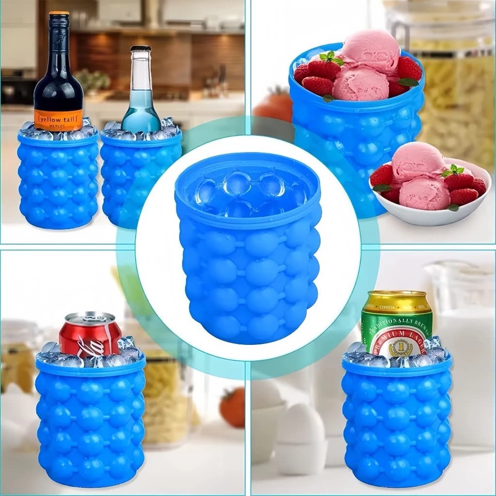 Balde de Gelo Silicone Térmico para fazer Gelo Rápido Armazena 120 Cubos com Pegador de Gelo em Inox