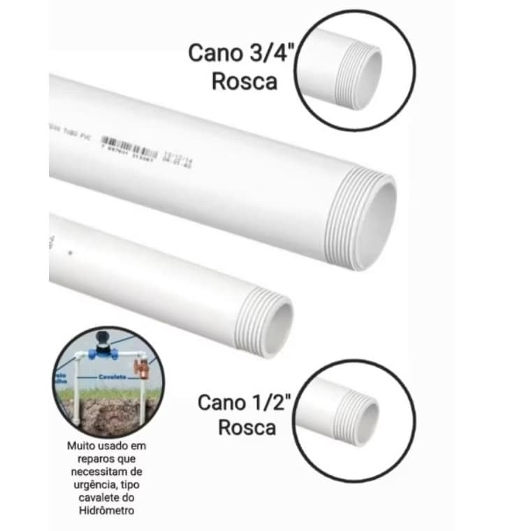 Tubo Pvc  Roscável 1/2" ou 3/4" branco 1 metro, cano de rosca