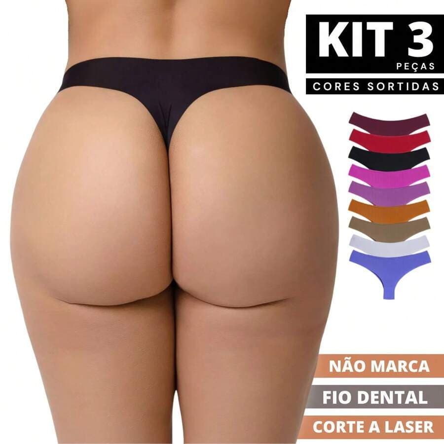 Kit 3 Calcinhas Fio Dental Sem Costura Corte Laser