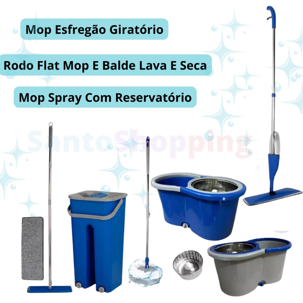 Mop Spray - Mop Lava e Seca ou Mop Giratório Limpeza Prática e Eficiente! Cozinha Casa Banheiro
