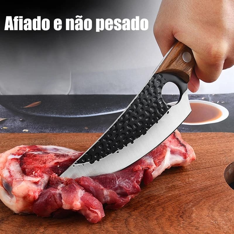 Faca Cutelo Forjado Artesanal Rustico Com Bainha Churrasco Desossar Carne Camping Chefe de Cozinha