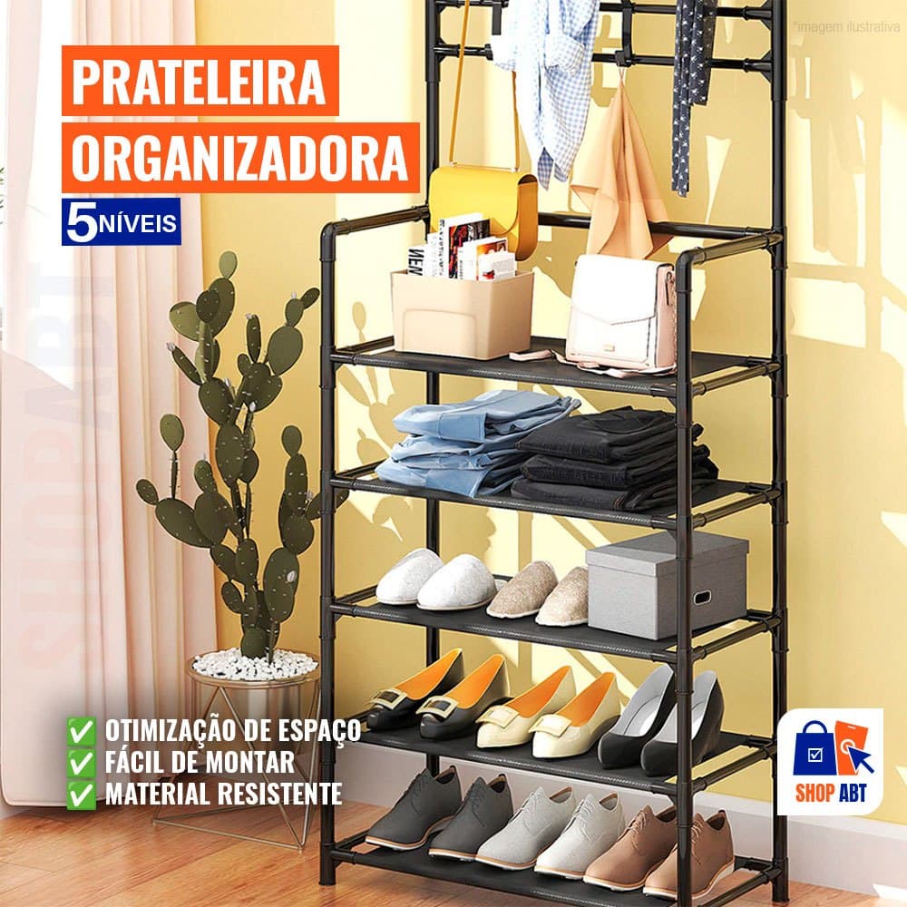 Cabideiro Organizador Sapateira Prateleira com 5 Níveis Prateleiras/Andares para Calçados Roupas Chapéus Sapatos Rack