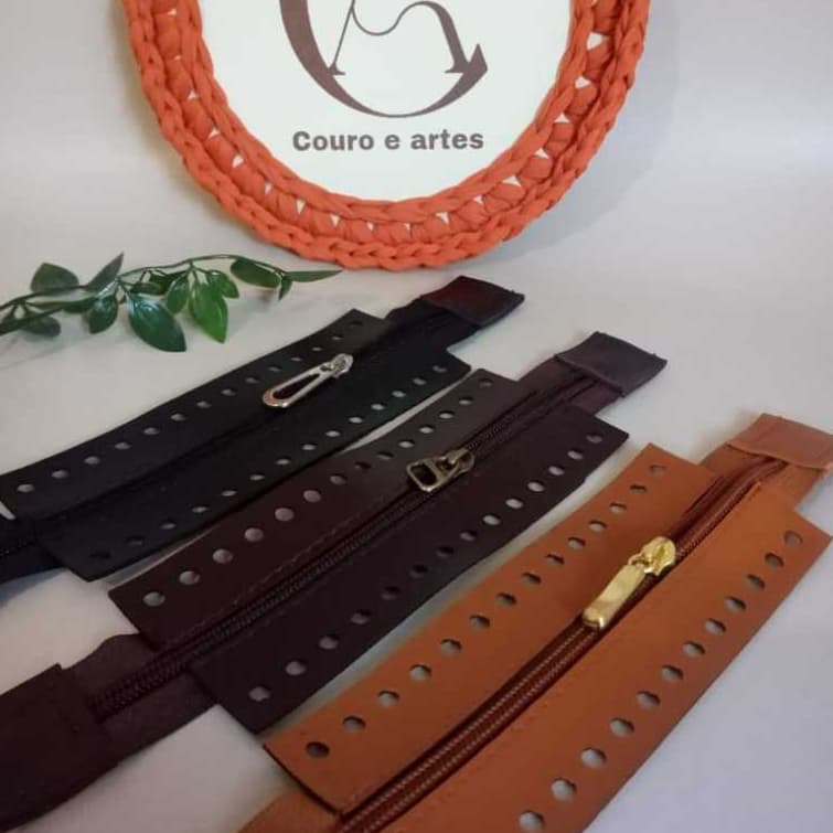 KIT 3 ZIPER em couro 15 20 E 25 CM para Crochê