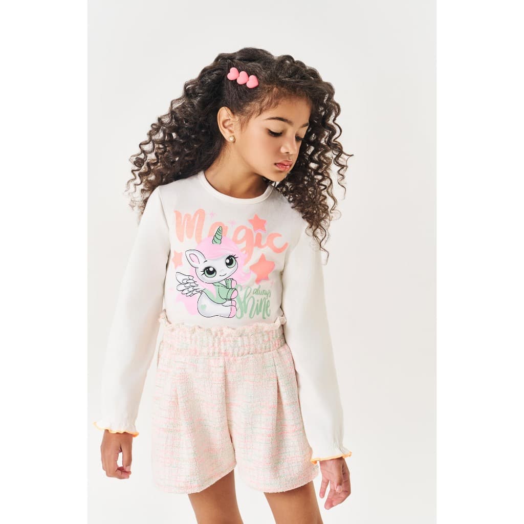 Conjunto Infantil Menina Blusa Magic E Short Azul Mundo Cinti
