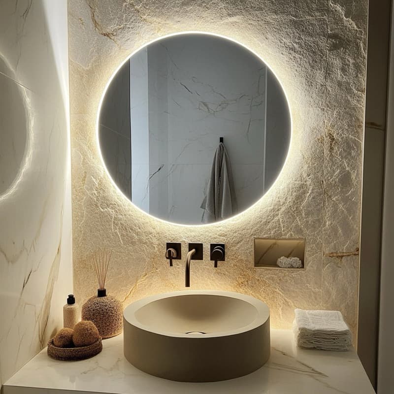 Espelho Redondo Com LED Quente Frio Grande Para Maquiagem Banheiro + Kit de instalação luxo