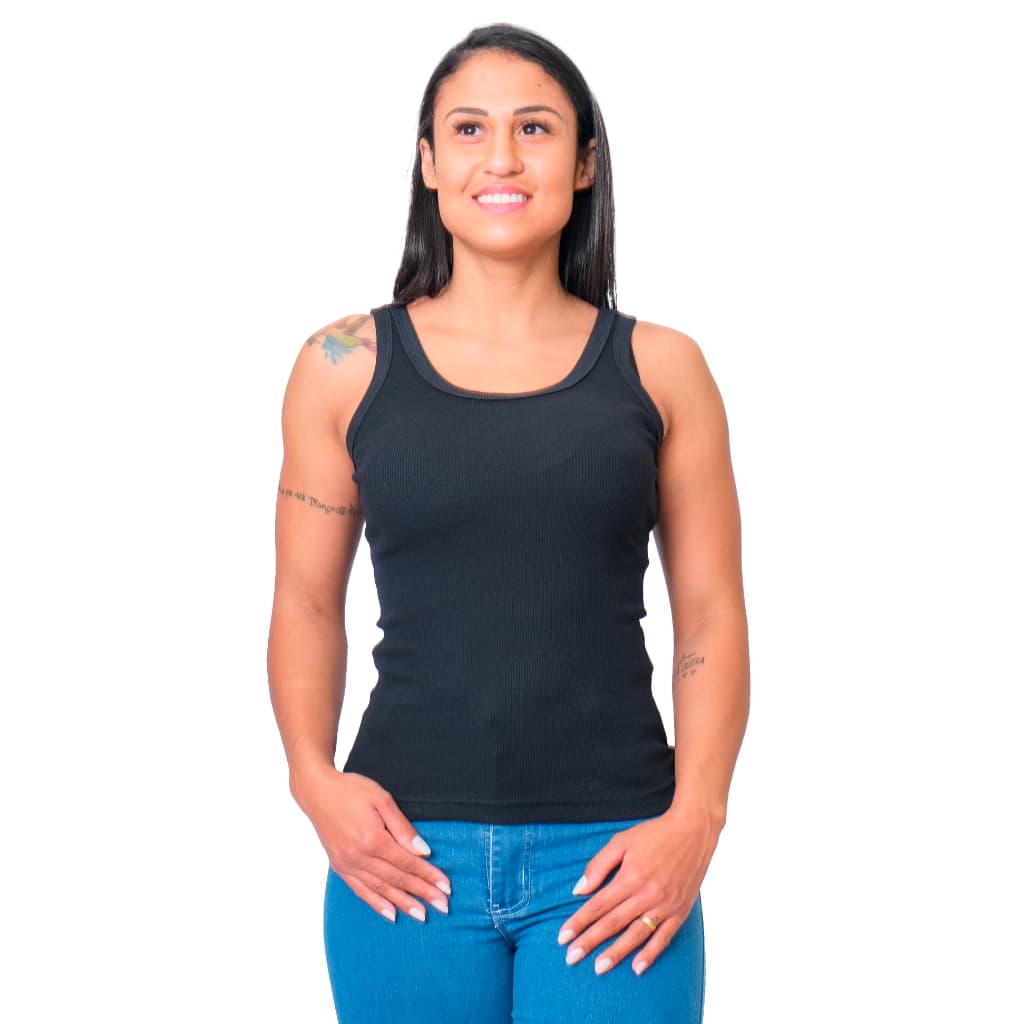 Kit 10 Regatas Femininas Caneladas Estilo Americana Algodão Elastano