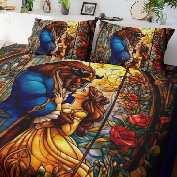 Jogo de Lençol Bela e a Fera Vitrificado Decoração Quarto
