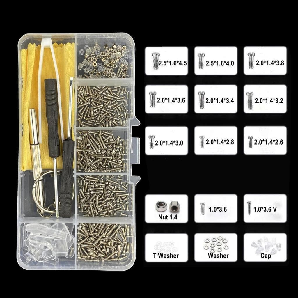 200 pçs kits de ferramentas de reparo com parafusos nariz almofada óculos de sol chave de fenda peças ópticas sortidas