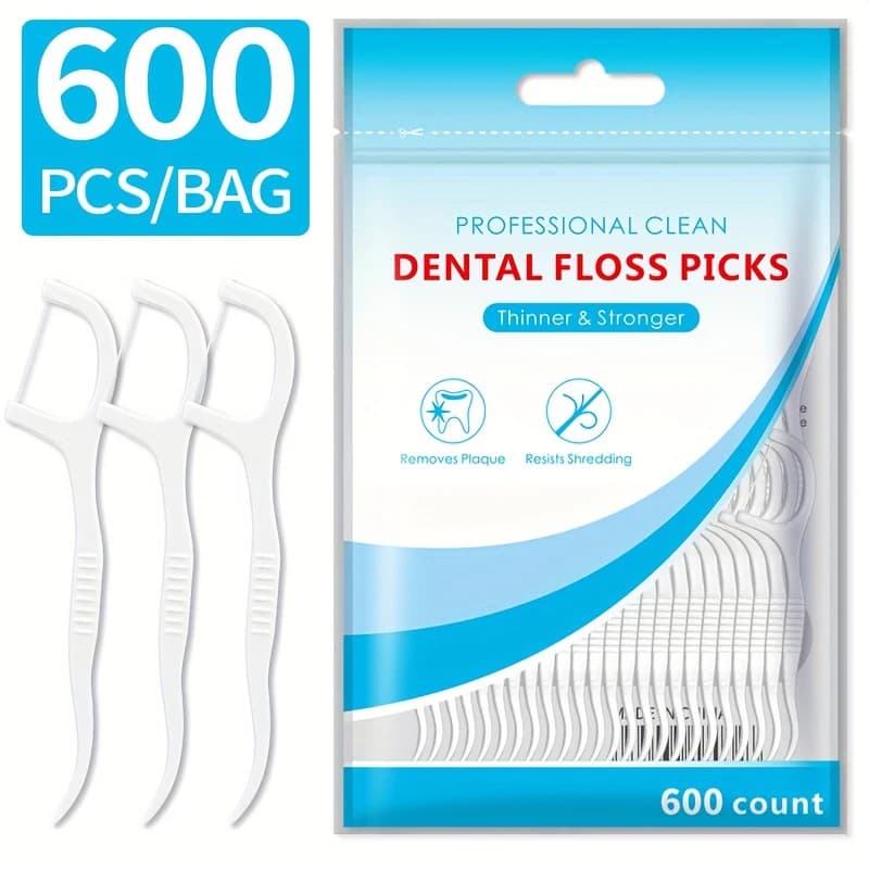 600PCS fio dental liso descartável ultrafino, palito de dente doméstico