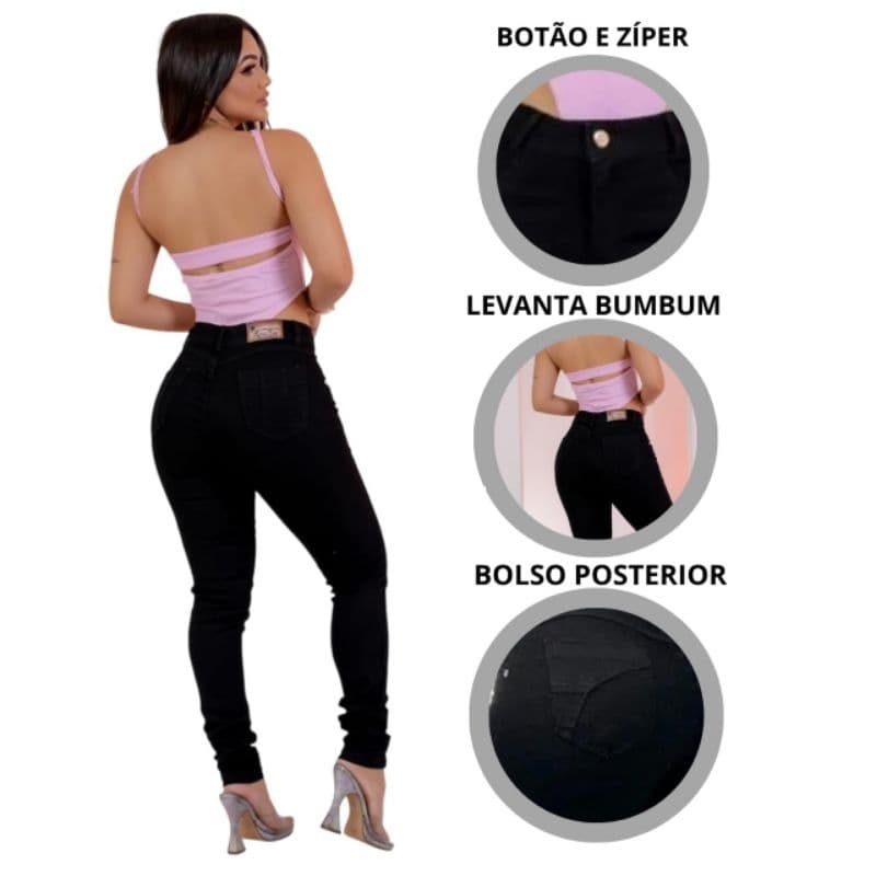 Calça Jeans Preta Feminina slim Cintura Alta Empina Bumbum Calça Feminina.