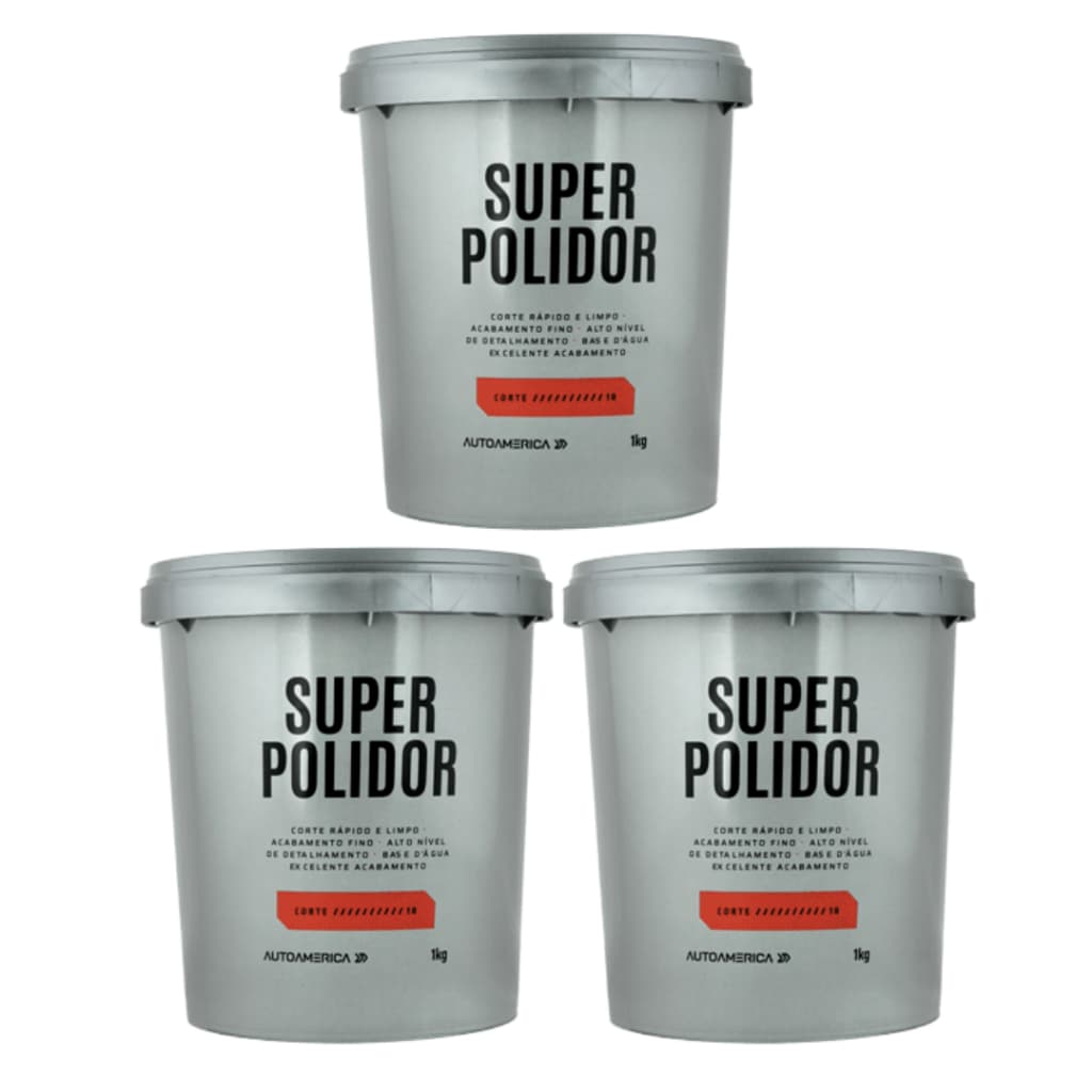 Kit 3 Super Polidor Autoamerica 1Kg Massa de Polir