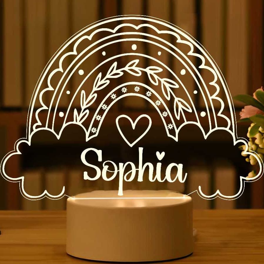 Luminária Arco Íris LED 7 cores RGB Personalizada nome Criança, Decoração, Bebê, Acrílico, Presente