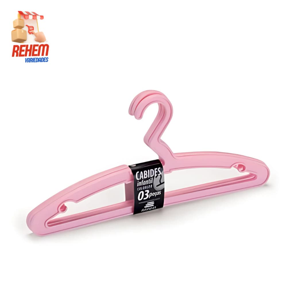 Kit com 3 Cabides Slim Infantil Rainha - Cor Rosa