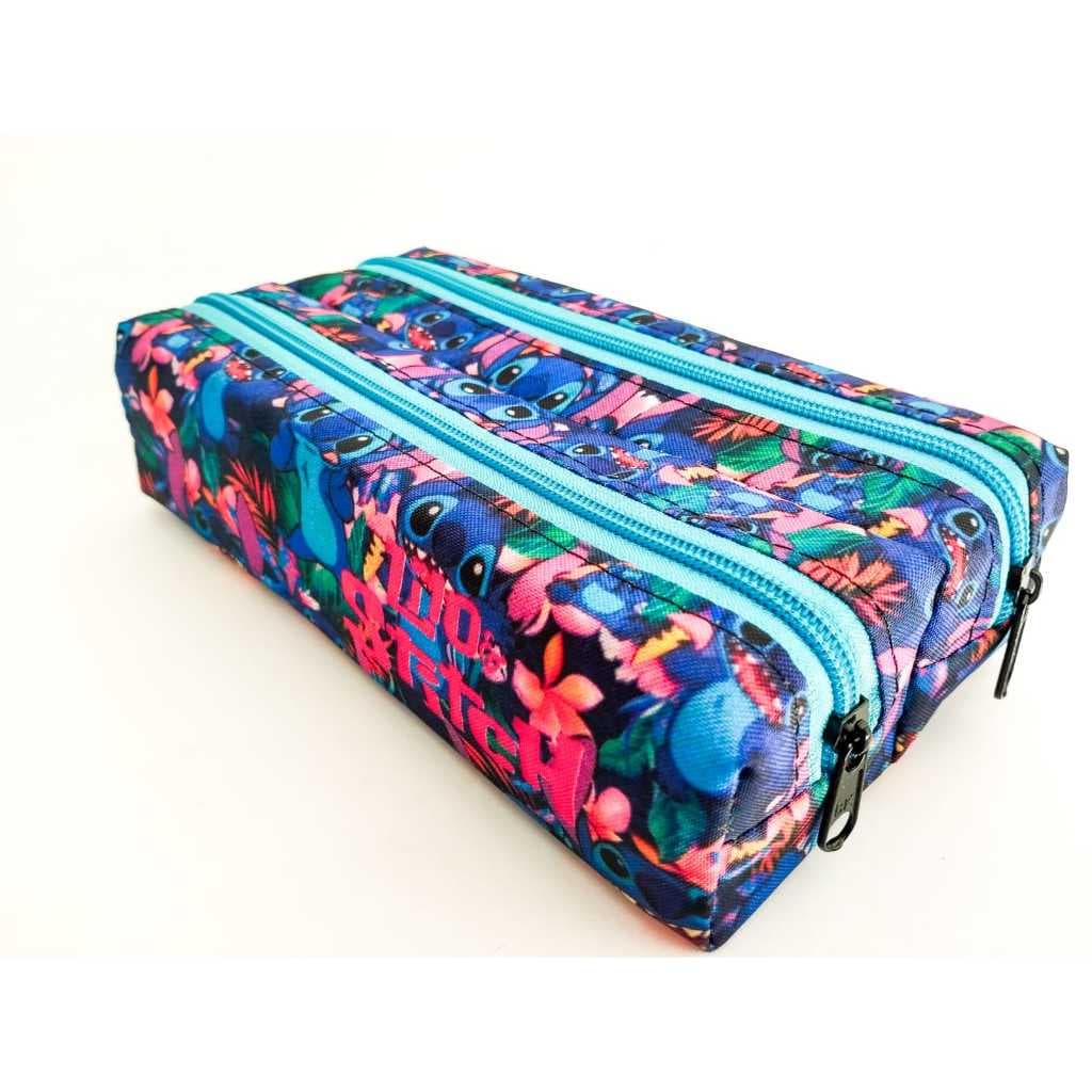 Estojo Escolar Stitch Necessaire Box Grande Organizador Com Divisória Porta Caneta/lápis Cor