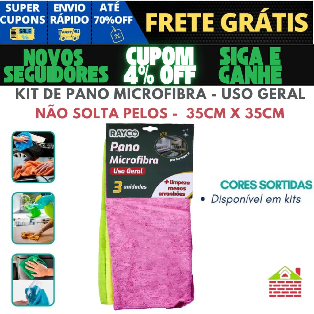 Kit Panos Microfibra 3 6 Unidades Multiuso Toalha Mágica Carro Reutilizável Flanela Limpa Vidro