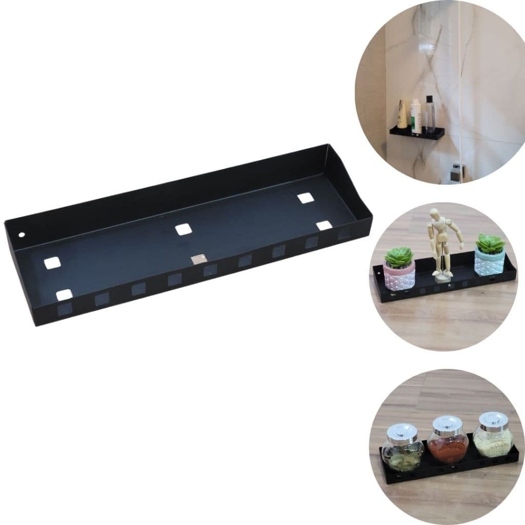 Porta Shampoo Prateleira Inox Adesivo S/ Furo Preto Multiuso