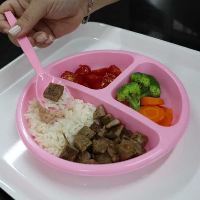 Kit Bebê Baby Prato Com Colher 3 Divisórias Pratinho Nas Cores Rosa e Azul