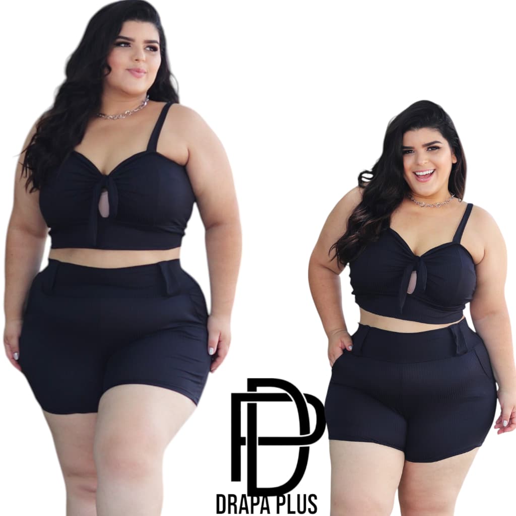 DRAPA PLUS - Conjunto Feminino Cropped  Laço COM Short Moda Plus Size