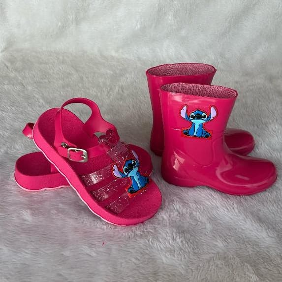 Kit 2 PARES personagem menina Bota Galocha E Sandália Papete Infantil 19 Ao 34 confortável