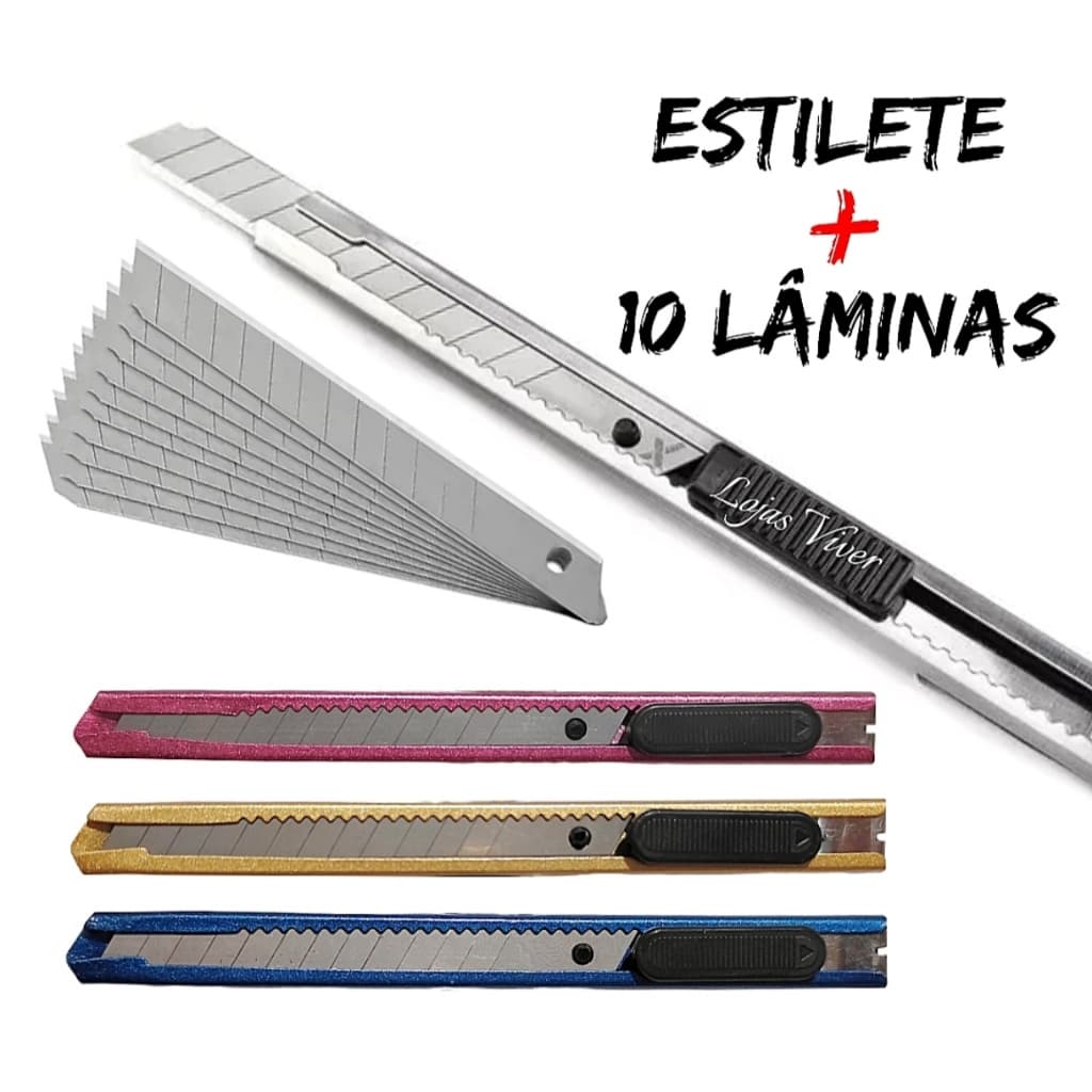 Estilete Estreito  Aço 9mm + 10 Lâminas