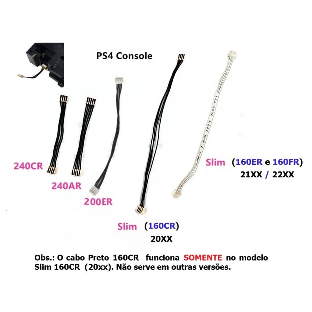 Cabo Ligacao Fonte Ps4 Modelo Fat 4 Pinos Ou 5 Pinos e 4 Pinos Slim (160CR / 160ER / 160FR)