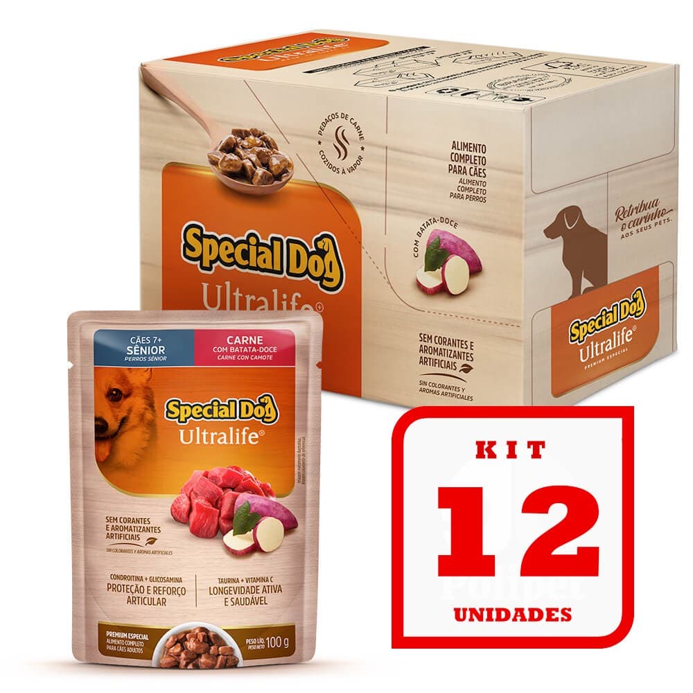 Kit com 12 Sachês Special Dog Senior para Cães sabor Carne com Batata-Doce 12x100g
