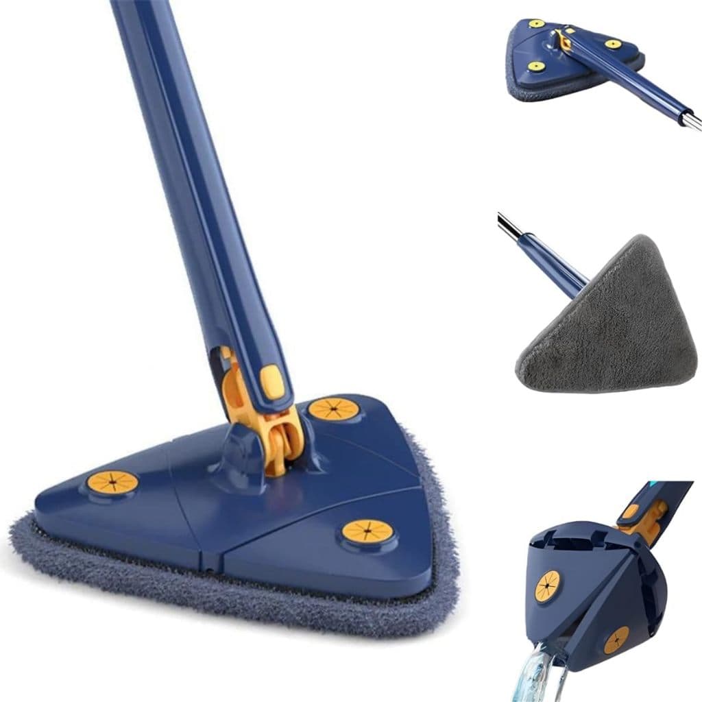 Esfregão Triangular Rodo Limpador Giratório Mop + 1 Refil Cor Azul