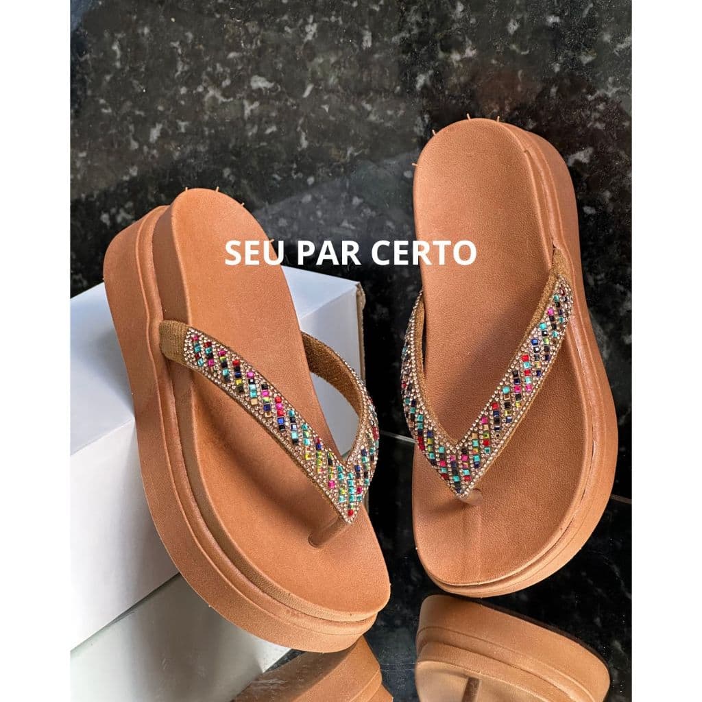 sandália papete feminina plataforma birken alta brilho strass 060 ultra confortável luxo lançamento