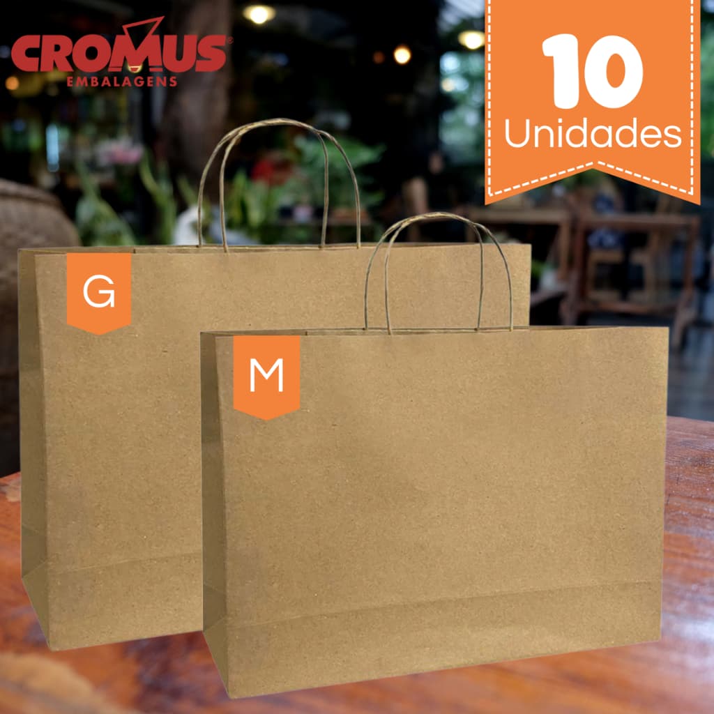 10 Sacola Para Presente Horizontal Grande Kraft M e G - Cromus - Rizzo