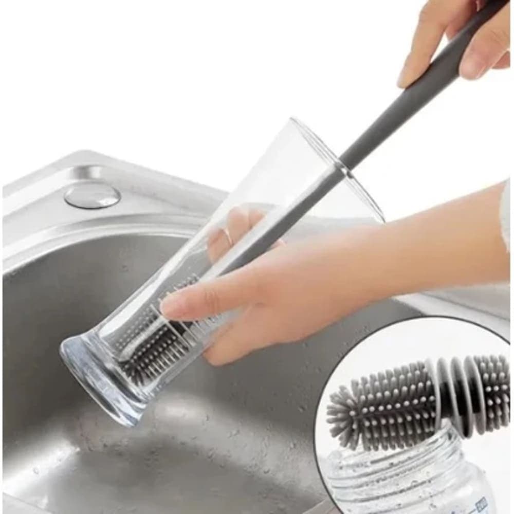 Kit 2 Escovas De Silicone Para Lavar Garrafa Mamadeira Copo Multiuso Com Cabo Longo