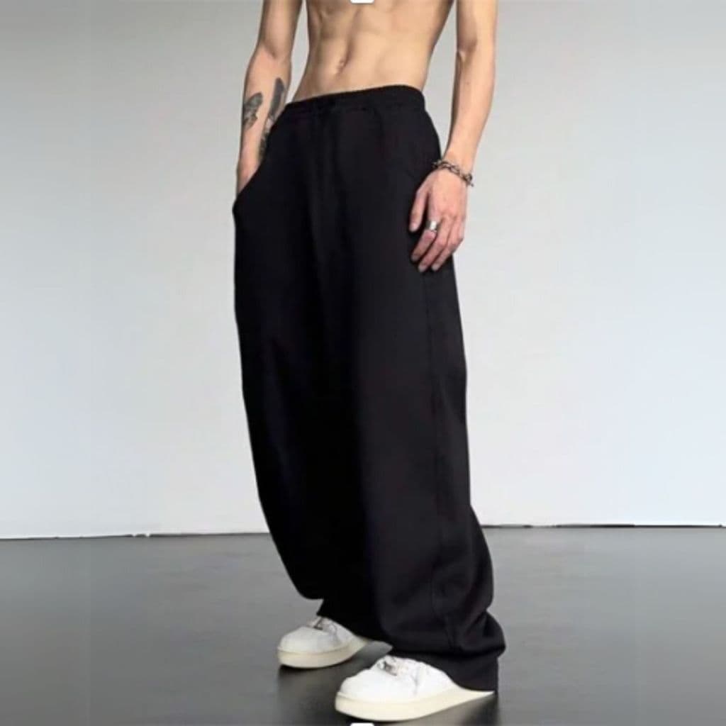 Calça Sem Punhos Moletom Barra Larga Estilosa Tendência Streetwear Moda Urbana Algodão Flanelada