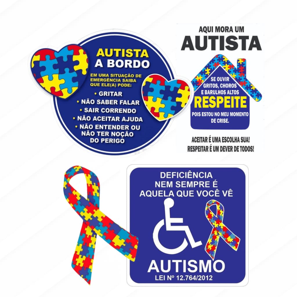 Adesivo Autismo Lei Autista a Bordo Laço Autista Vinil Automotivo