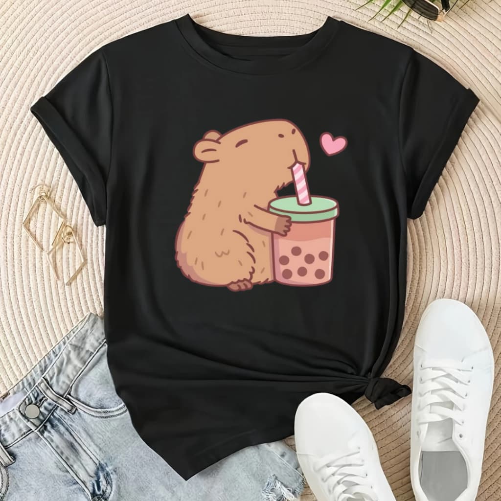 Blusa Feminina TShirt Básica Capivara Fofa Minimalista Camiseta Em Alta Qualidade Casual