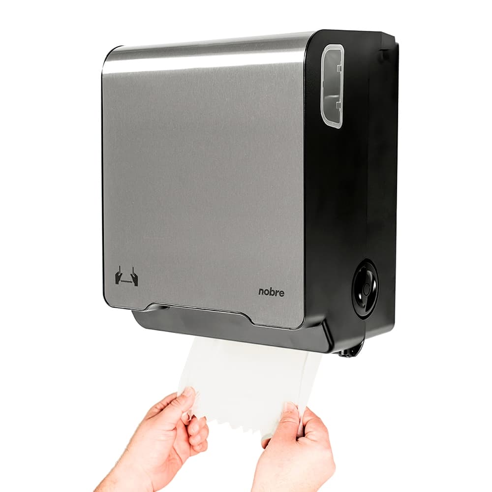 Dispenser Para/Porta Papel Toalha Bobina Inox Auto-corte 200m Luxo C/ Chave de Abertura