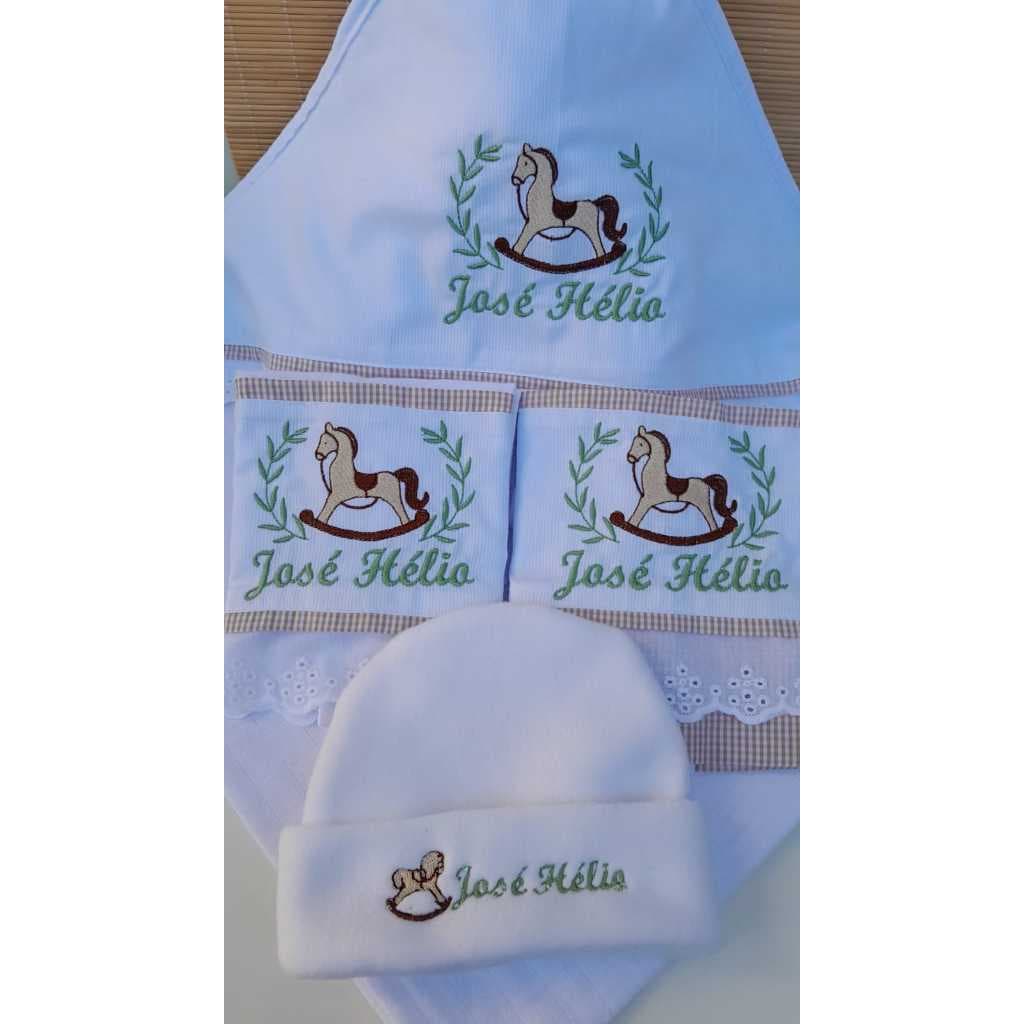 Enxoval de bebê personalizado bordado Cavalinho cavalo e ramos Kit