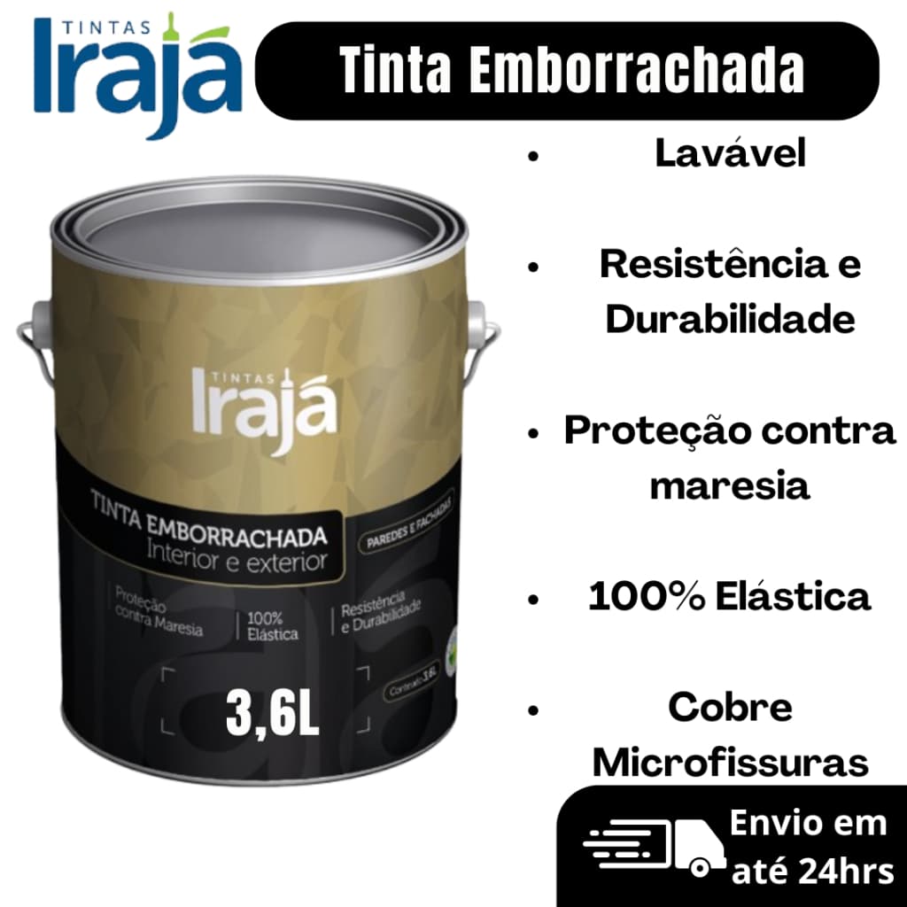 Tinta Acrílica Emborrachada Irajá 3,6L Impermeável, Lavável, Resistente a Maresia, Cobre Fissuras