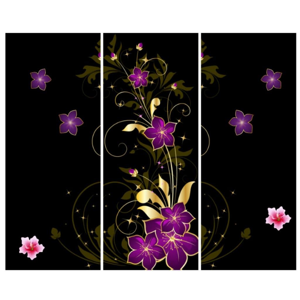 Adesivo Geladeira Personalizado Envelopamento  Flores Roxas com Fundo Preto e Dourado
