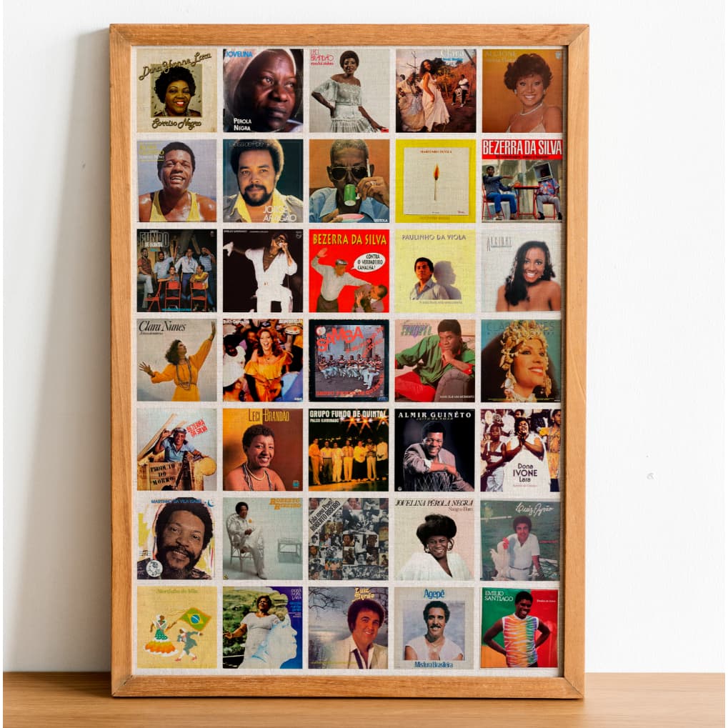 Quadro com Moldura Decorativo Música Popular Brasileira MPB em Madeira e Acetato Tamanho Grande A3 Decoração Design Auto