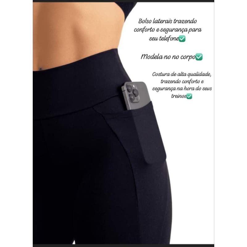 Calça Legging Fitness com bolso laterais academia, corrida, treino zero transparência