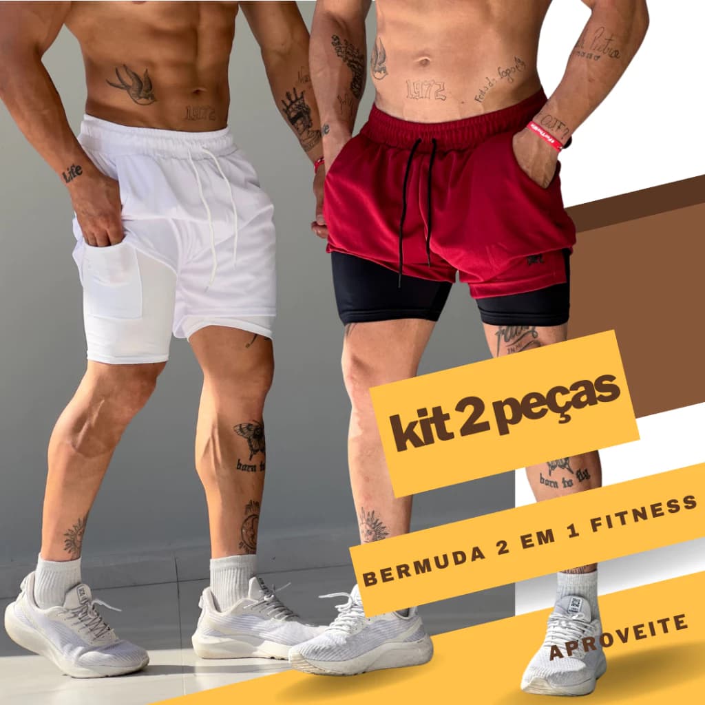 Kit 2 Bermudas Masculinas de Compressão 2 em 1